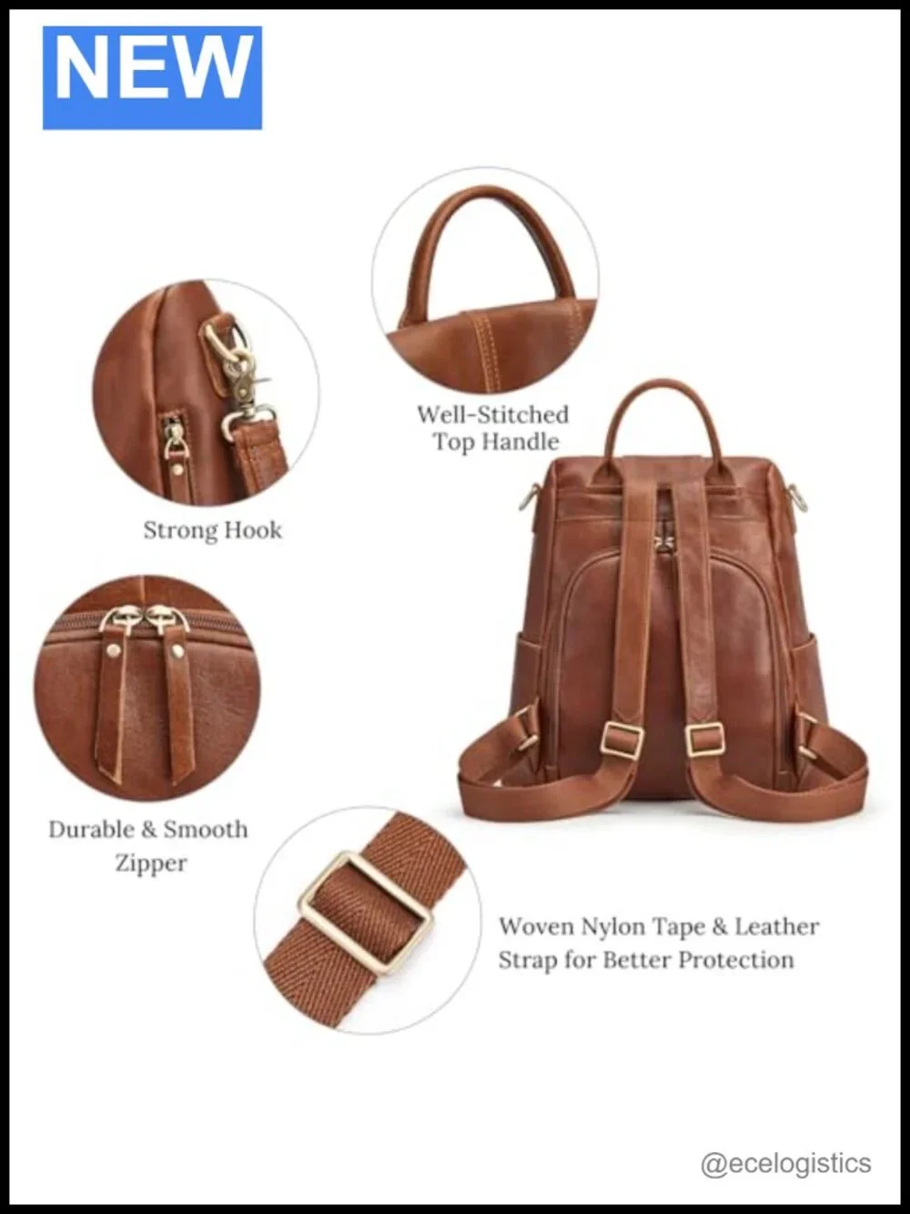 Genuine Full Grain Leather Women's Anti-Theft Backpack Purse Convertible